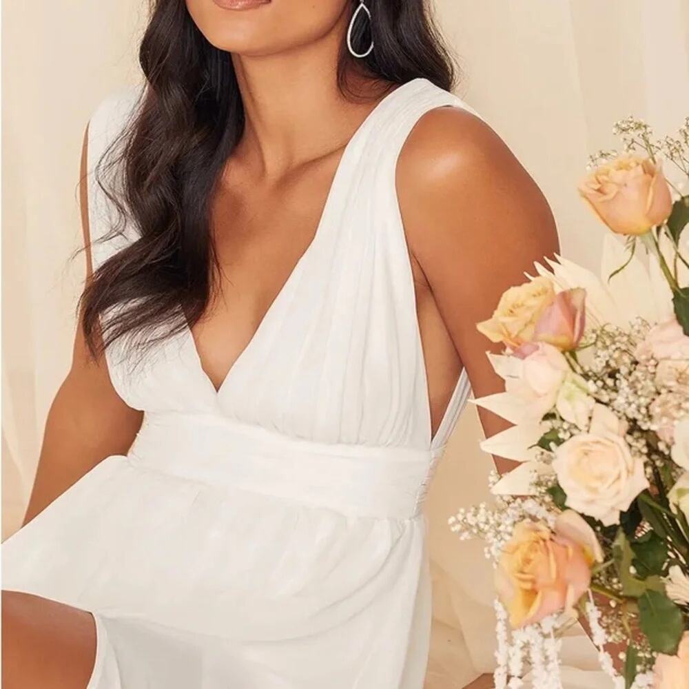 Lulus Heavenly Hues Maxi Wedding Prom Dress L White #0310